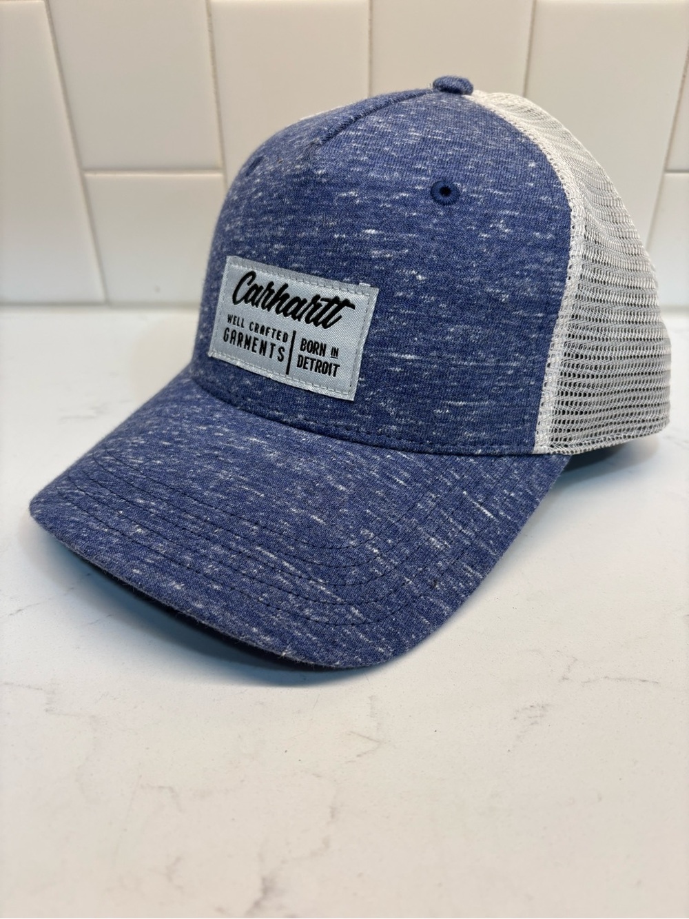 Carhartt Mens Blue Canvas Mesh Back Trucker Hat Snapback Born In Detroit Cap